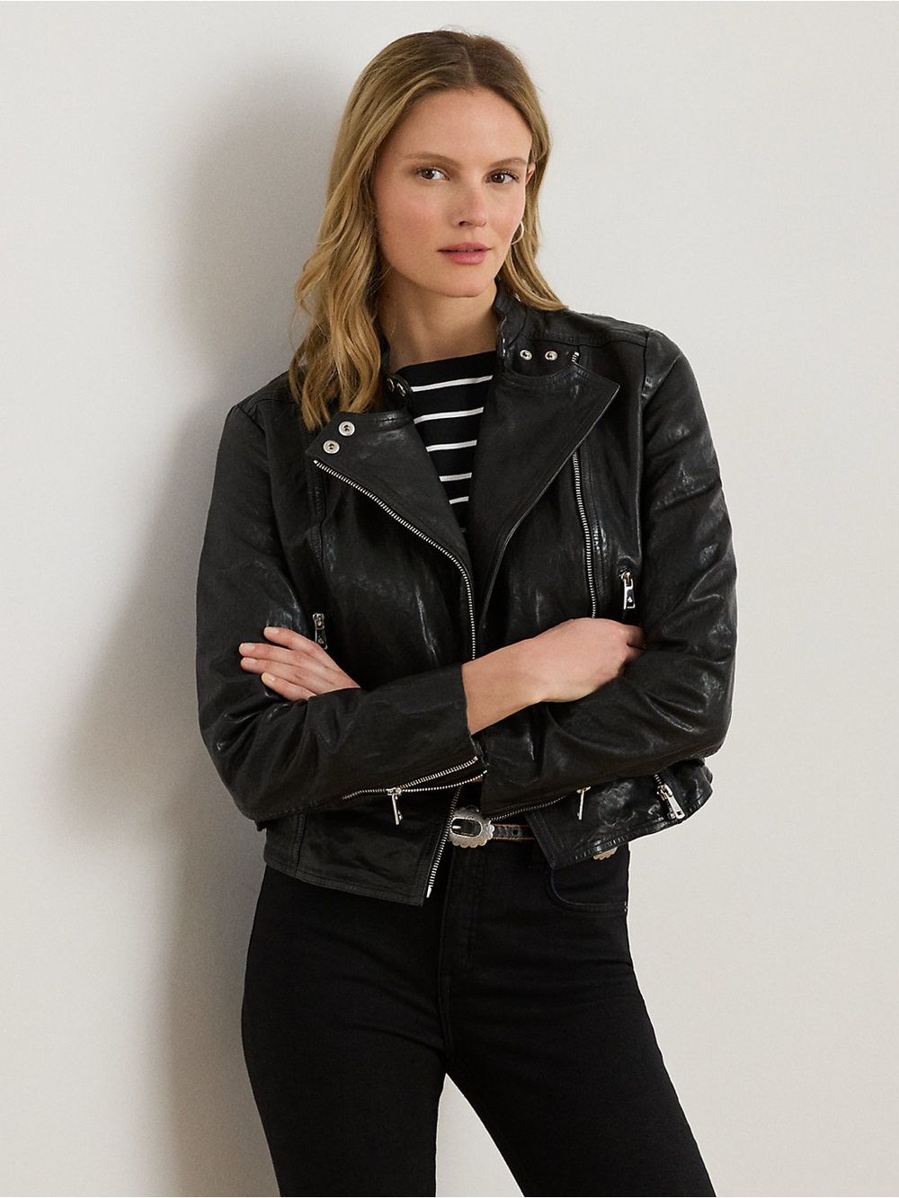 Burnished Leather Moto Jacket Lauren